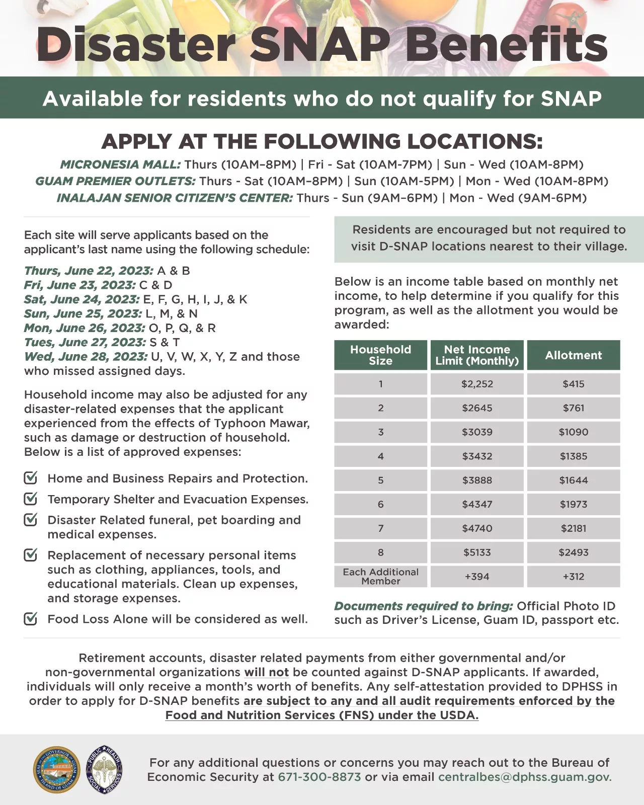 Disaster SNAP Benefits Available for Residents that Do Not Qualify for SNAP